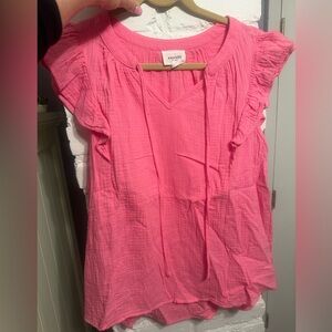 Andree By Unit Light Hot Pink Ruffle Sleeve Cotton Blend Women's Top